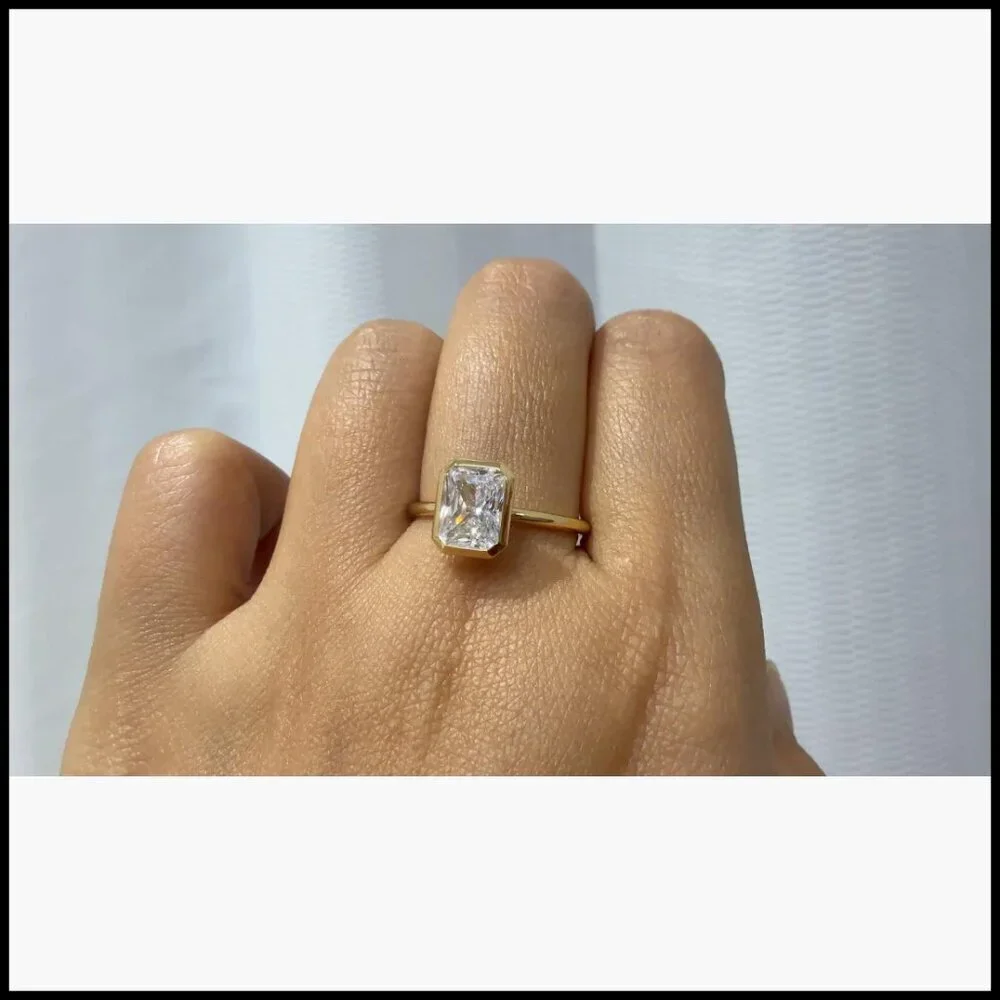 14K Yellow Gold 2 CT Moissanite Radiant Cut Ring Solitaire 925 Sterling Silver